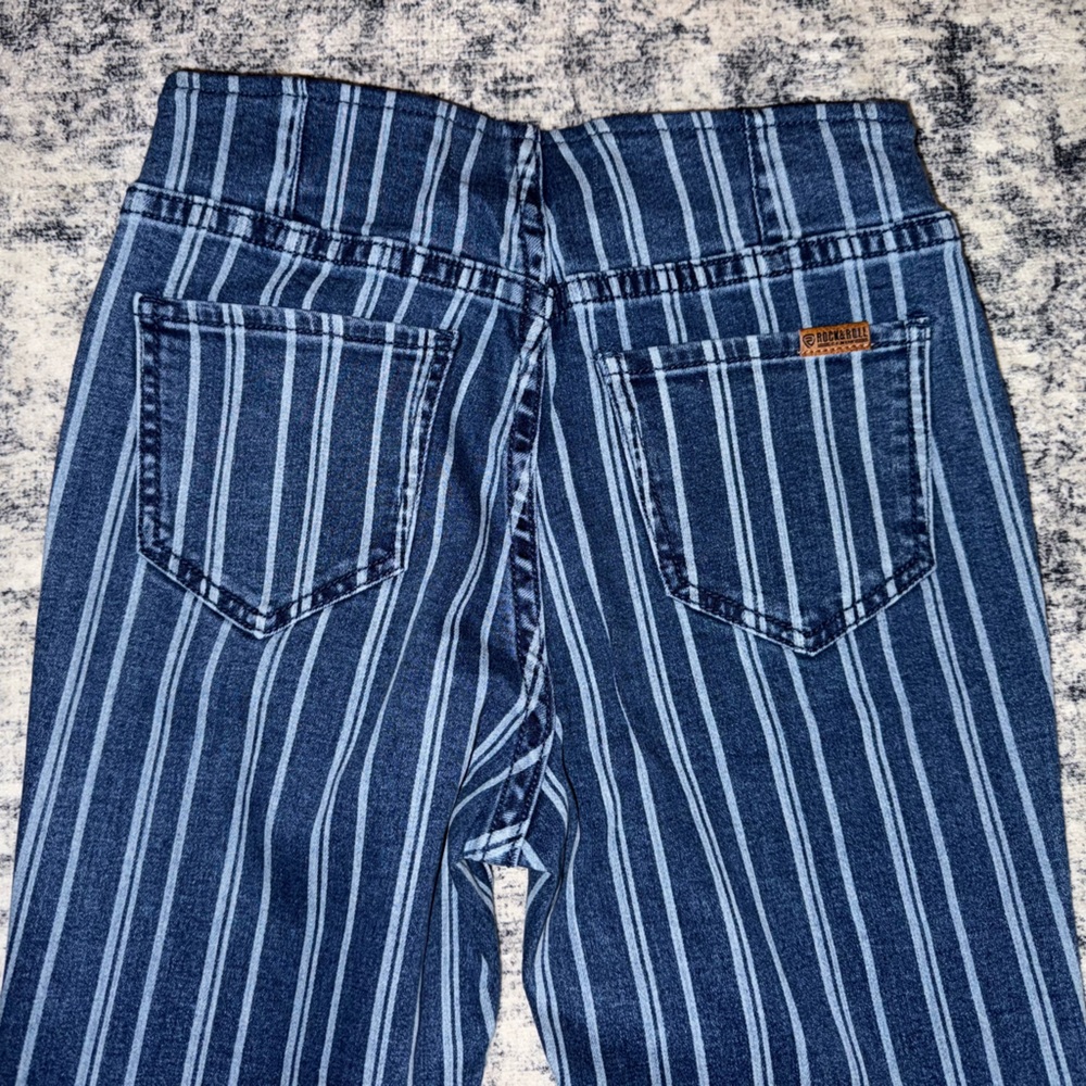 Rock & Roll Cowgirl Blue Striped Flare Jeans - Picture 3 of 4